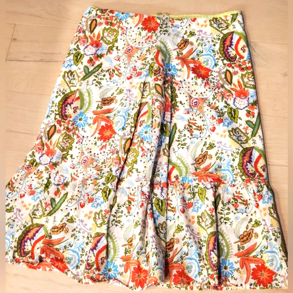 Floral Rickis Skirt- Size 16 Lined, Cute Green Piping, Bright Colors